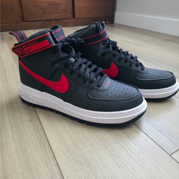 Nike Air Force 1 Boot Black University Red High Top Sneakers Men Sz 12.5 DA0418 - Picture 5 of 16